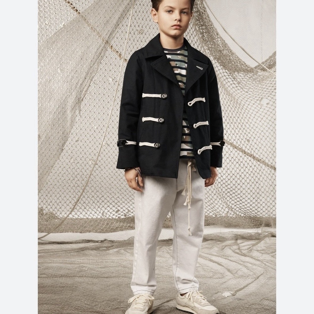 NWT Zara Kids SRPLS Fireman Jacket Coat Navy Double Breasted Rope Trim Size 8 9